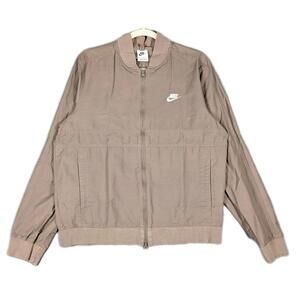 Nike Mens Medium Beige Bomber Jacket Full Zip Swoosh Casual Streetwear